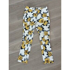 ZARA Chino Pants Womens Floral Yellow White Zip Button. Size 2